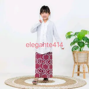 Setelan Baju Kebaya Encim Anak SD Cantik Seragam Perempuan Pakaian Fashion Motif Rok Kemeja