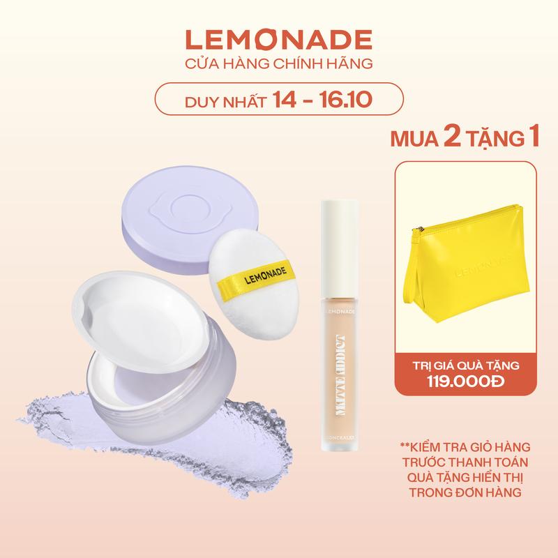 Combo 01 Phấn phủ mỏng nhẹ kiềm dầu thuần chay chống nắng Lemonade Supermatte No Makeup Loose Powder 9g và 01 Kem Che Khuyết Điểm Kiềm Dầu Bền Màu Lemonade Matte Addict Concealer 3g