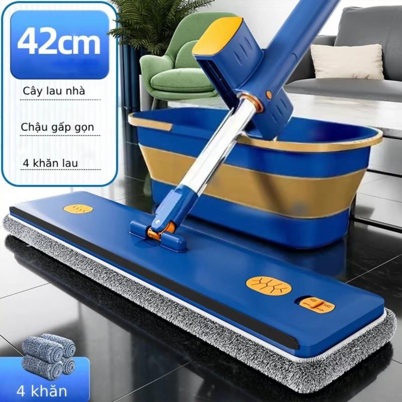 Bộ Cây Lau Nhà Tự Vắt Kèm Xô Gấp Gọn Silicon Thông Minh Tặng Kèm 4 Bông Lau Lau Sàn Cây Lau Nhà Làm Sạch thùng nhựa abs có thể xoay