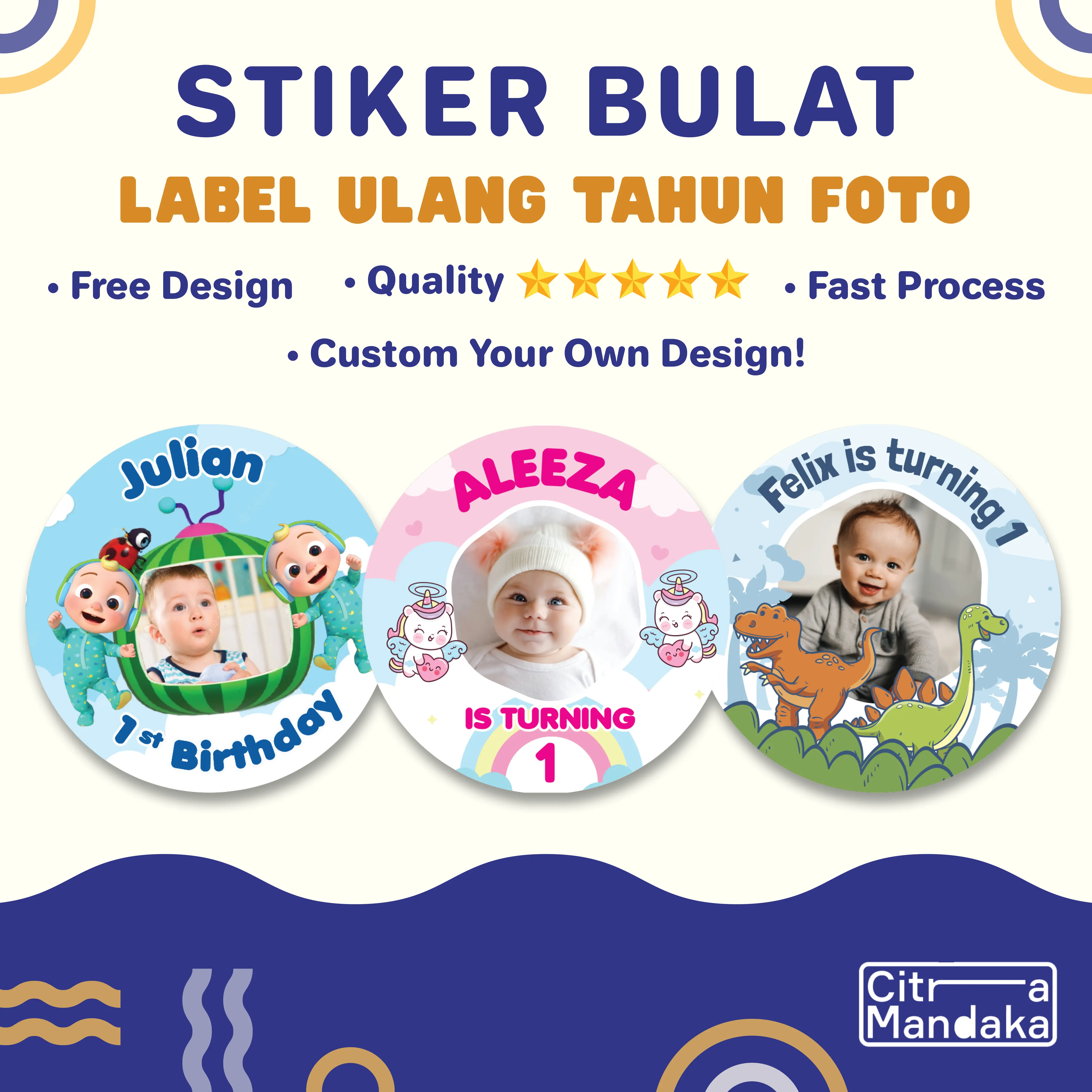 Cetak Label Stiker Ulang Tahun Anak Custom Vinyl Anti Air Sticker Ultah Box Nasi Hampers Souvenir Free Design