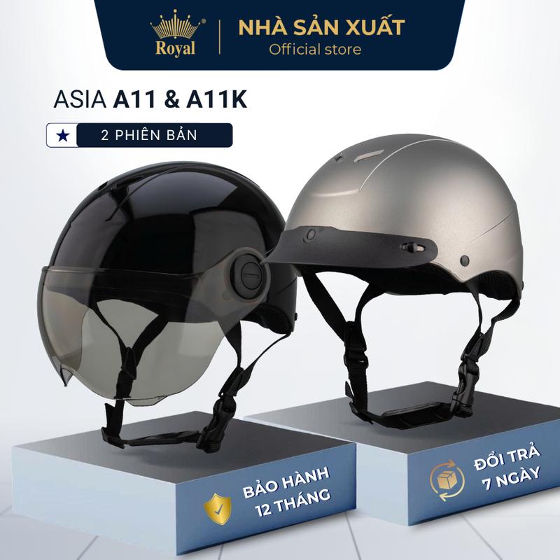 [DEAL MỞ BÁN] Mũ Bảo Hiểm Nửa Đầu Lưỡi Trai & Có Kính Asia  A11 - Trọng lượng nhẹ - Phù hợp nam & nữ - Hàng chính hãng Bảo hành 1 năm - Nón sơn cao cấp