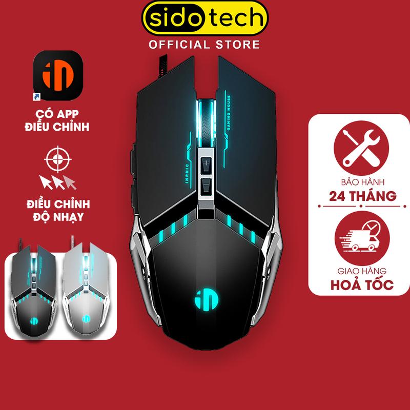 Chuột gaming máy tính SIDOTECH INPHIC W2 có dây silent 7 nút bấm chống ồn có app led macro cho game thủ