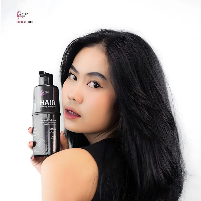 BS - AESTIKA Hair Coloring Shampoo BLACK COLOR Sampo Penghitam Rambut Uban Permanen Shampo Anti Uban Ampuh 6