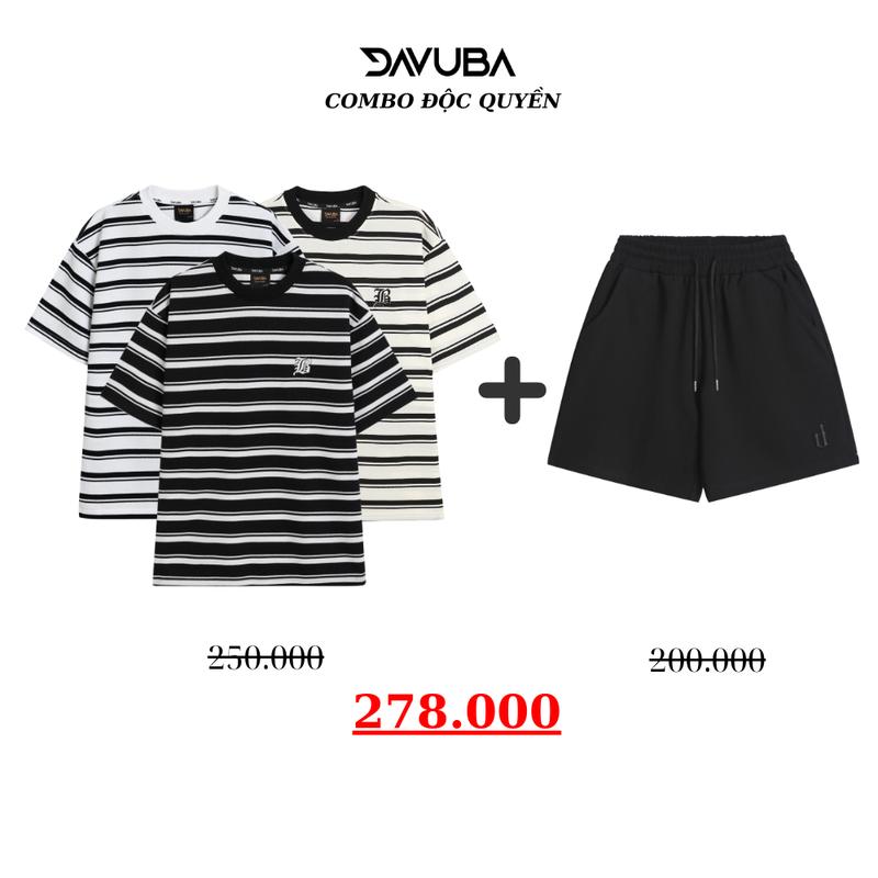 [Combo độc quyền DAVUBA] Áo thun trơn kẻ sọc Dream + quần short D CB27