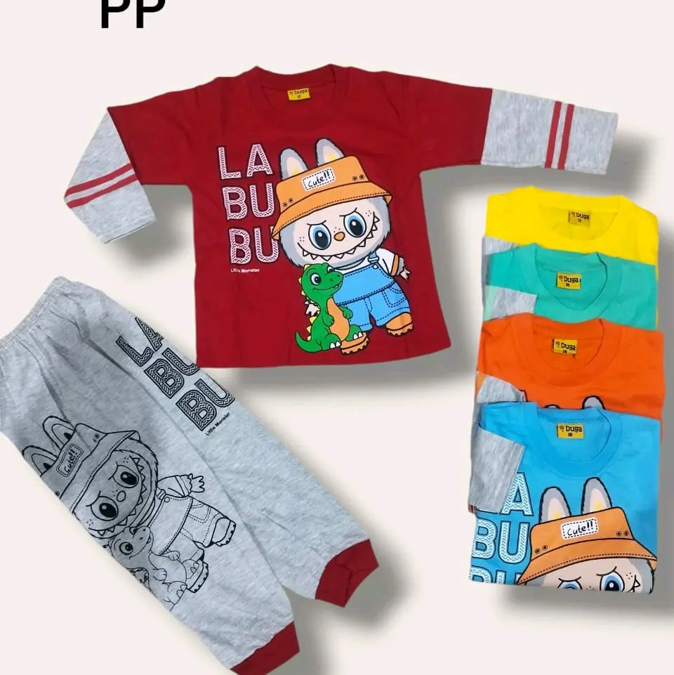Setelan Anak Bubu Kaos dan Celana BerSablon 2-10 Tahun - Parsel, Laki Laki Perempuan Cowok Travel Blue