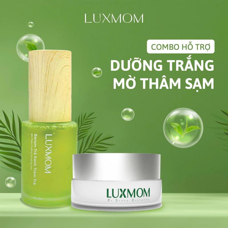 Luxmom Bộ Chăm Sóc Da Gồm Serum Trà Xanh Tràm Trà Và Kem Dưỡng Rau Má Da Mềm Mịn Trắng Hồng Mờ Thâm Sạm nám tàn nhang an toàn cho mẹ bầu & sau sinh