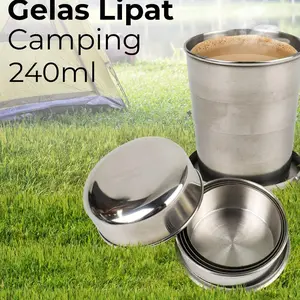 Gelas Lipat Stainless Steel Foldable Cup Carabiner 240ml