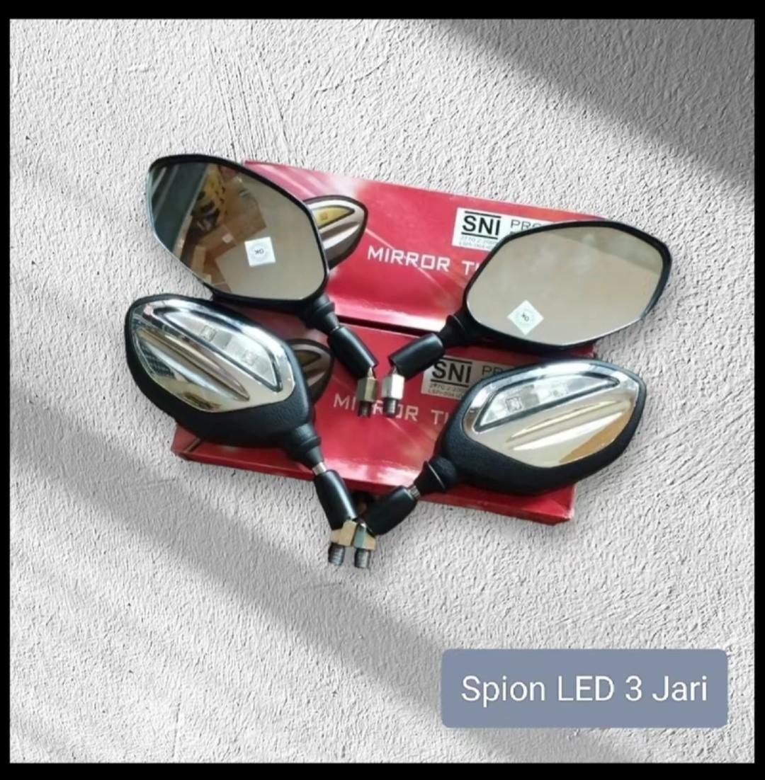 Spion LED Bubut 3 Jari Spion Style Plat KT Tangkai Pendek Pnp Vario Pcx Beat Adv Universal Motor Honda Accessories Asli spion  bubut Motorcycle Sporty