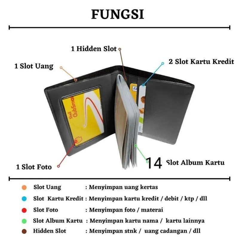 Dompet Kartu 18 in 1 Card Holder + slot uang kulit sintetis dompet kartu kredit elegan 7