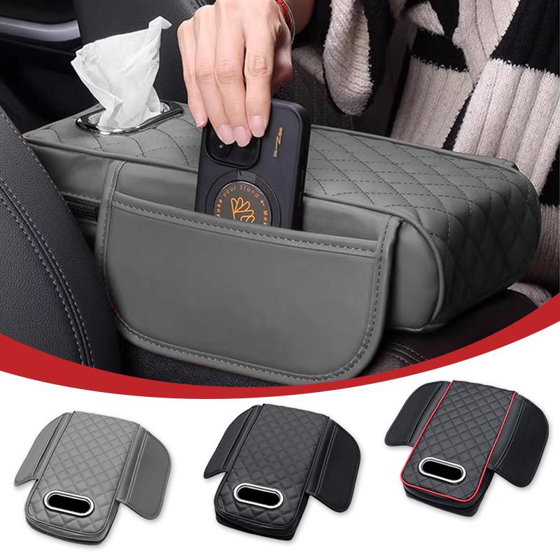 Hộp Khăn Giấy Tay Vịn Ô Tô, SEAMETAL, Đệm Tựa Cánh Tay Bằng Da PU, Giá Đỡ Khăn Giấy Đệm Chiều Cao Mềm, Có Túi Đựng Phụ Tùng
