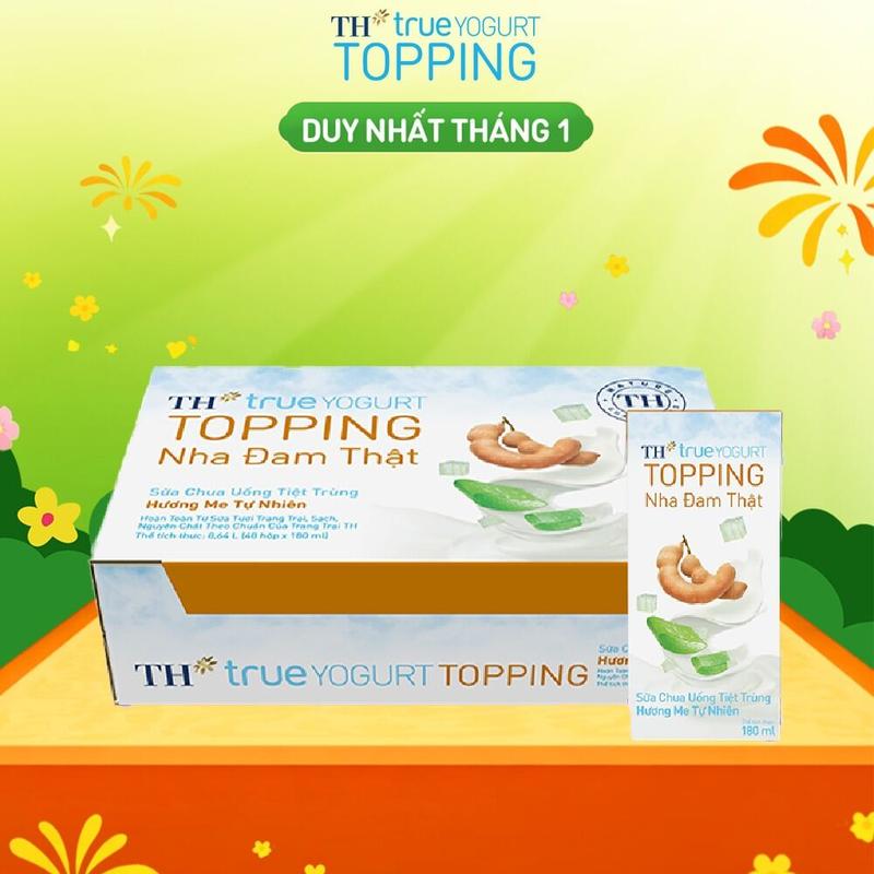  Thùng 48 hộp Sữa chua uống tiệt trùng Hương Me Tự Nhiên TH true YOGURT TOPPING 180 ml x 48 
