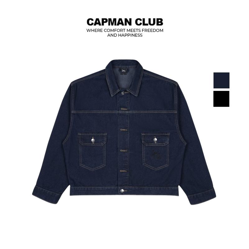 Áo khoác jean nam DOL phom Boxy rộng CAPMAN CLUB, áo khoác denim cho nam phom lửng boxy trẻ trung