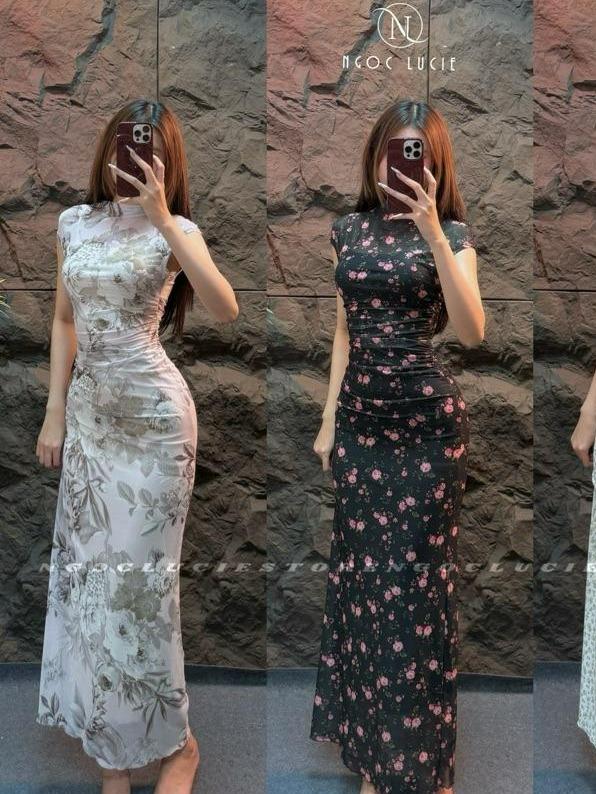  D1060 -  Đầm Lót Rời  Đầm Body Cổ Cao Tay Hến Nhún Eo Cách Điệu - Ngọc Lucie 