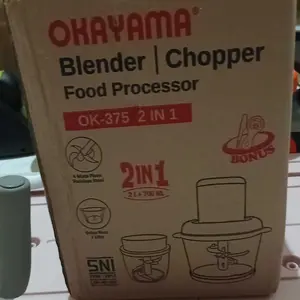 OKAYAMA OK-375 Food Chopper 2in1 Kaca 2L 700ML Food Processor 300W Multifungsi Penggiling Daging 2 Speed