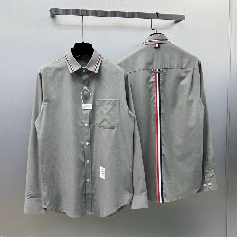 Áo sơ mi thom pow xám phối sọc phong cách