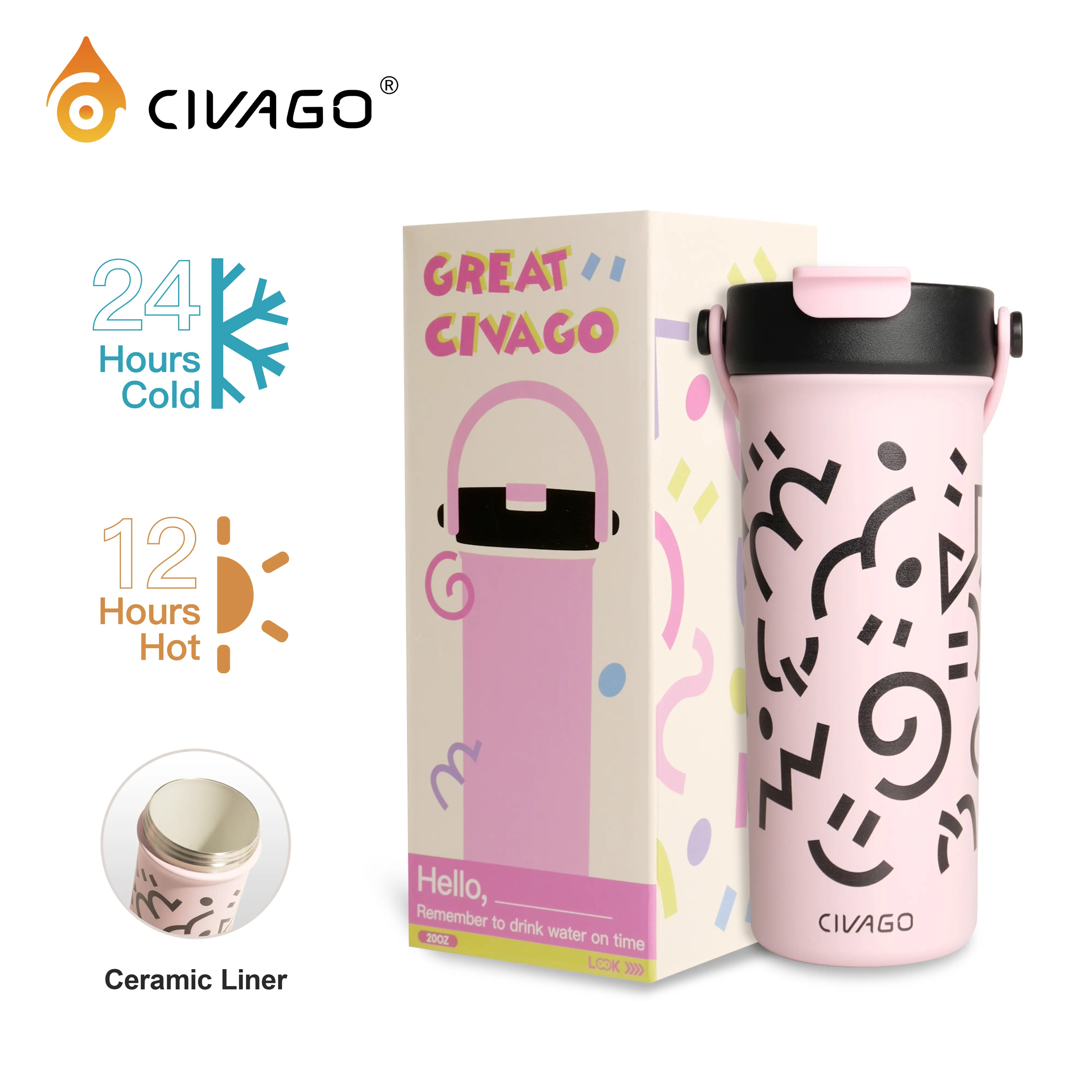 CIVAGO20ozCeramic Coffee Mug with Lid Large Capacity Cute Travel Mug  Leak-proof Water Bottle Gift - TikTok Shop Philippines