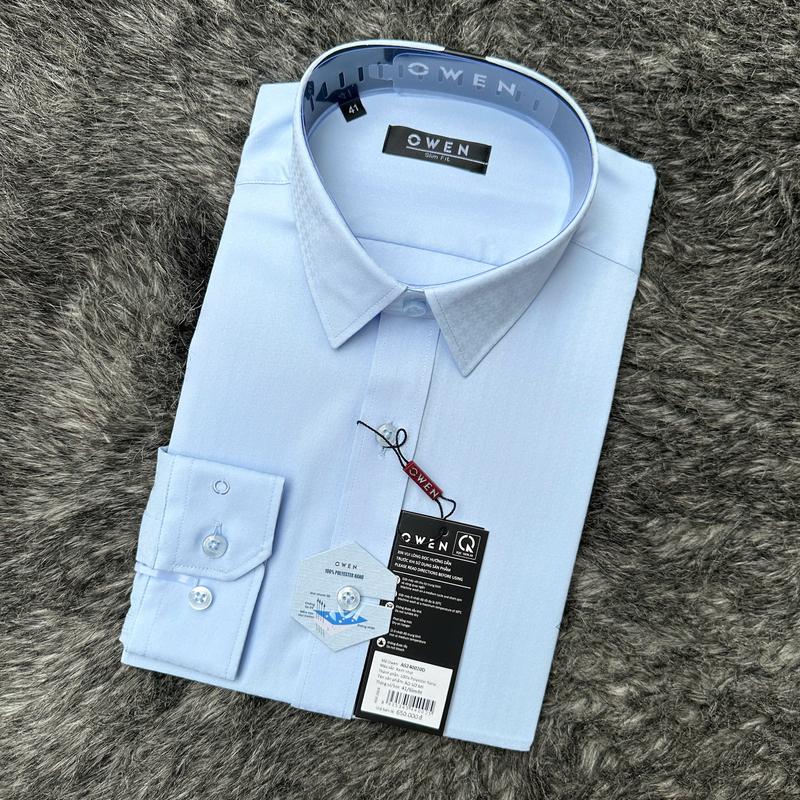 OWEN - Áo sơ mi nam dài tay 240020 Dáng SlimFit màu xanh dương nhạt (Polyester Nano)