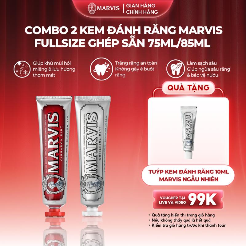   Mua 2 Nhận 3  Combo 2 Tuýp Kem Đánh Răng Marvis Fullsize 75 85ml Hỗ Trợ Làm Trắng Răng Thơm Miệng Dài Lâu  IH  