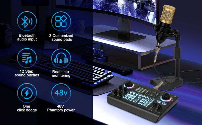 Product Introduction of Wireless sound card, hosabely, all round, intelligent noise reduction, OTG output, DSP chip, help you receive live broadcast singing and adjusting, suitable for mobile phone and laptop computer audio processor 2