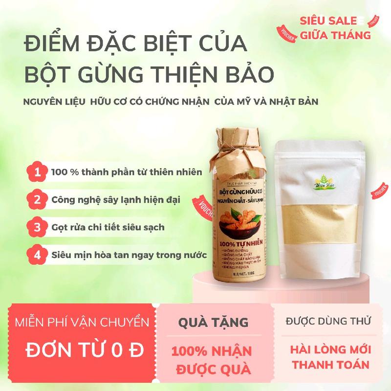 Bột Gừng Nguyên Chất KHÔNG ĐƯỜNG -  Không chất bảo quản, làm ấm người, giảm cảm lạnh, giảm ho. - Thiện Bảo - Gia Vị - Đồ Uống 3