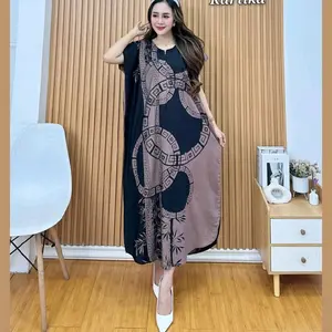 Dress Busui Midi Kartika Lowo Rayon Premium - Motif Printing Katun Pesta Remaja Casual Santai Atasan Panjang Linen Tunik - Nyaman, Cantik, Tebal, Daster Baju Wanita Kain Lembut