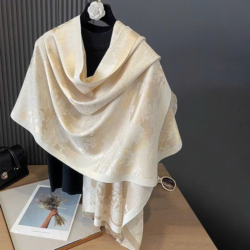 [ Mua 1 khăn tặng 1 khăn lụa 70 *70]  LD28 Khăn Choàng Cashmere Họa Tiết Thiên Nhiên Vintage Cao Cấp – 4 Màu trắng,đen,xám xanh,xanh
