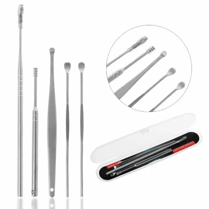 Alat Pembersih Telinga Set 6 Pcs Korek Kuping Stainless Steel Ear Wax + Kuas 8