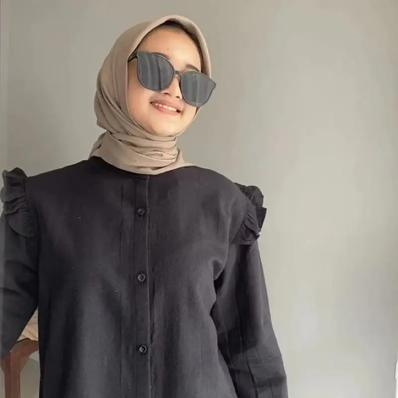 Yurim Blouse Ruffle - Atasan Wanita - Kemeja Linen Basic Lengan Panjang/blouse kemeja linen lengan Balon 3