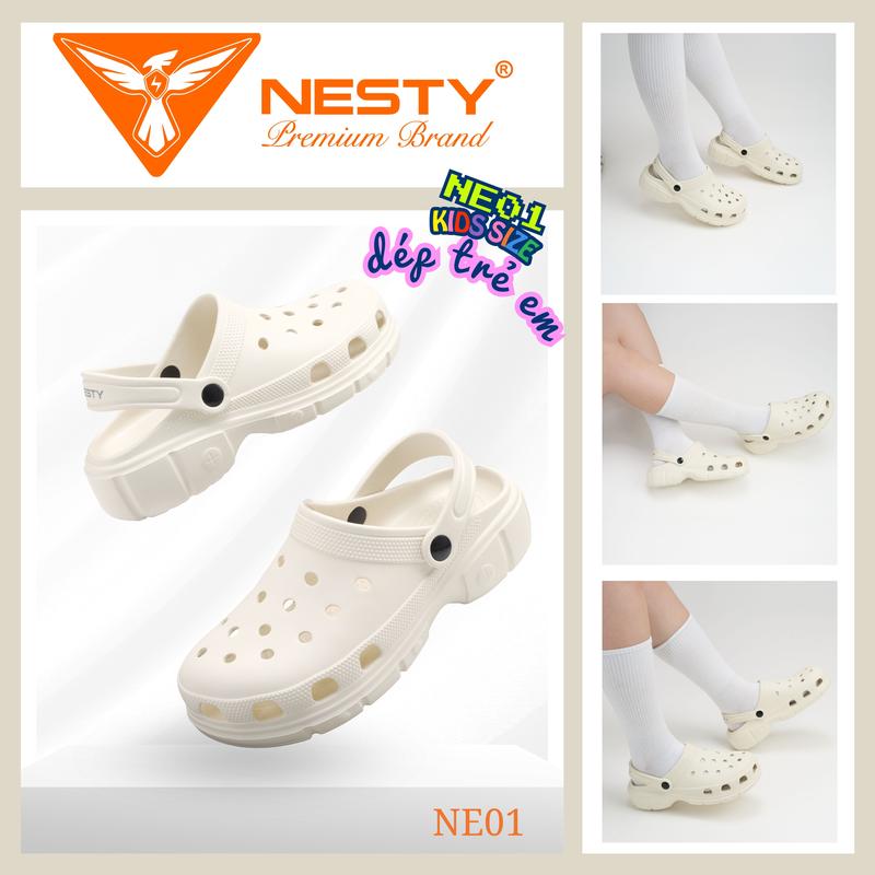 NE01 KIDS TẶNG CHARM Dép Sục Trẻ Em NESTY Kiểu Dáng Basic Êm Mềm Chống Trượt Cao Su Đế Bằng KO1