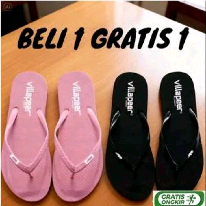 Villaper Beli 1 Gratis 1 Sandal Jepit Wanita Dewasa Tersedia Warna Pink Dan Hitam Cocok Untuk Sehari-hari