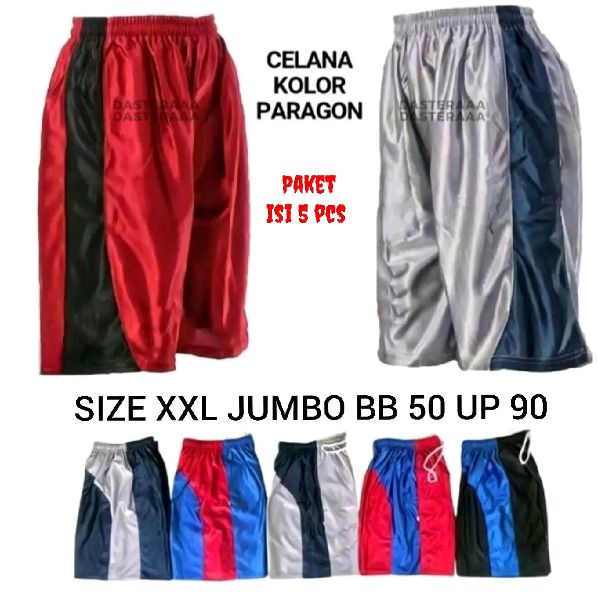 (Pkt isi 5pcs) JUMBO Celana Kolor Pendek Paragon|Celana Olahraga Basket Minton | Celana Harian Santai Pria Wanita