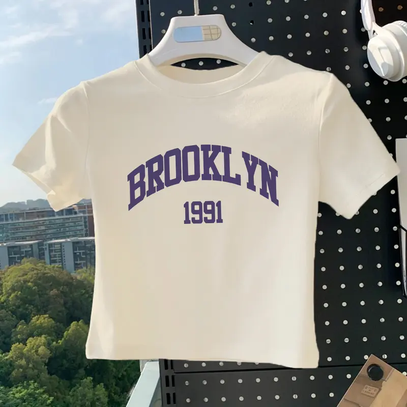 LYBH 006-130 Baju Pendek Wanita Tshirt Kaos Korean Style Crop Top Ketat Blue Letter Pattern Putih Polos Wanita Tshirt Kaos Korean Style Korea Style Baju Basic Crop Top Kaos Atasan Muda  Tshirt Tee Motif Hitam 5