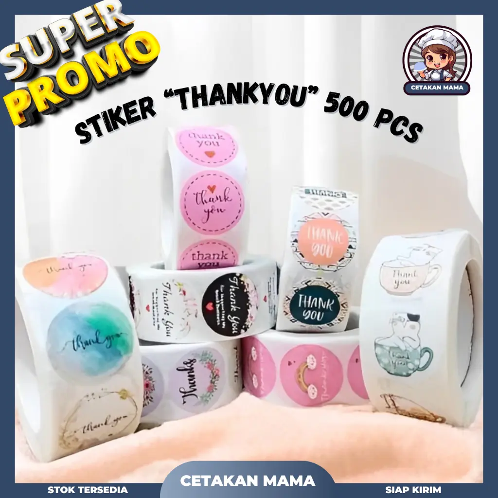 [500PCS] Stiker Thank You / Stiker Terima Kasih / 1 Roll Stiker Thank You / Sticker Tempel Thank You Paper Stationery