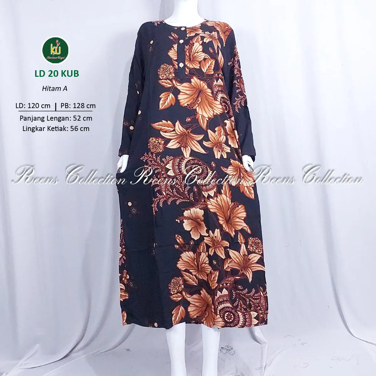 Kencana Ungu Longdress 19/20 KUB Label Biru | Daster Tangan Panjang Semata Kaki 3 Kancing Depan Busui Batik Rayon Bunga Motif Nyaman Daster Lengan
