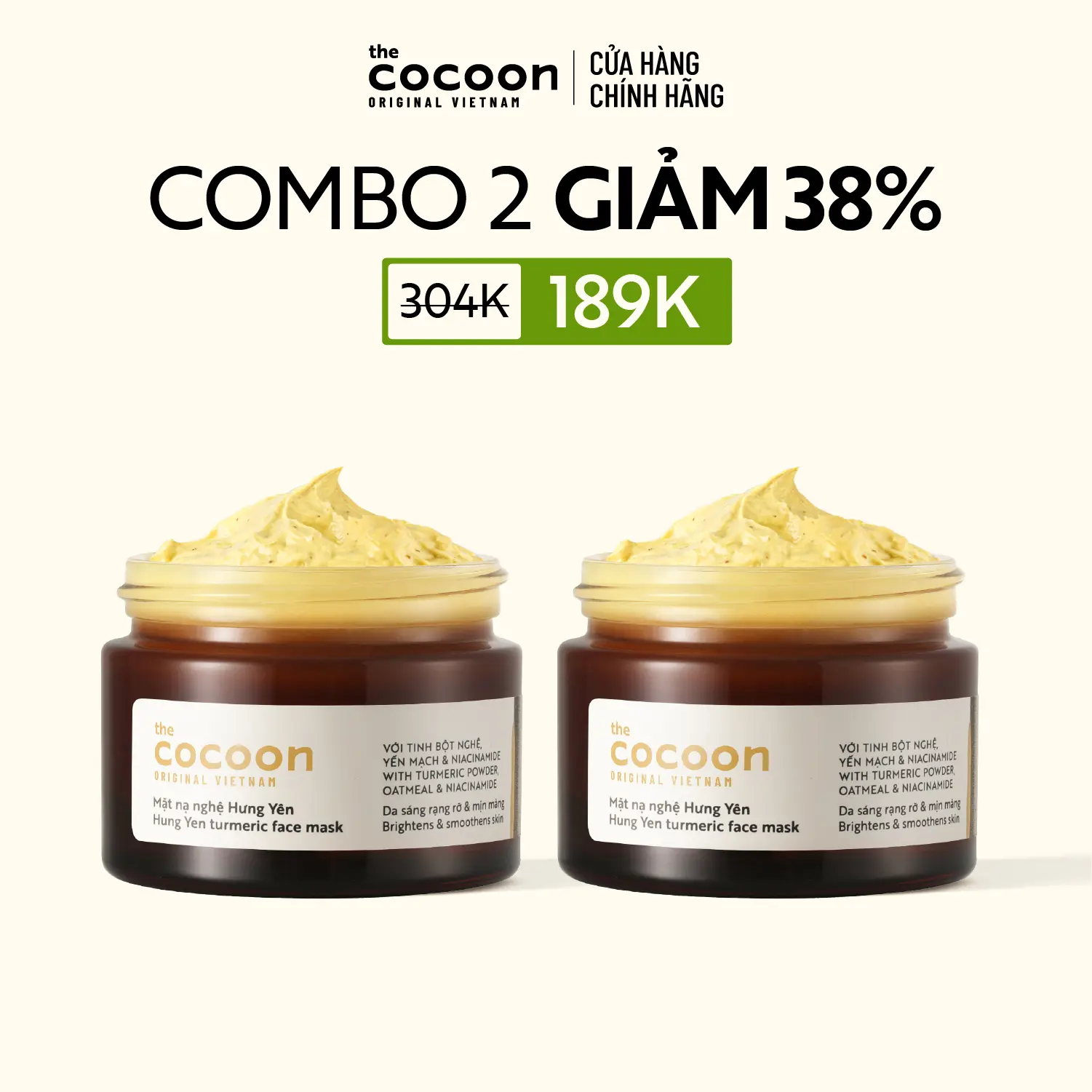 Ảnh đại diện Combo 2 hũ Mặt nạ nghệ Hưng Yên Cocoon giúp da rạng rỡ & mịn màng 30ml