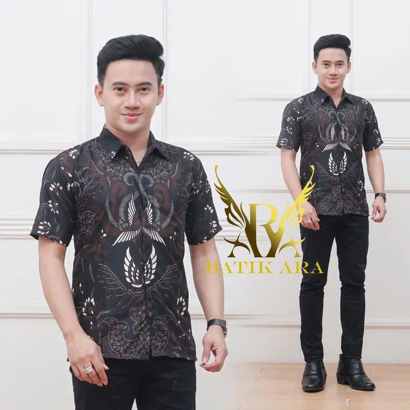 kemeja batik lengan pendek pria dewasa poliester 4