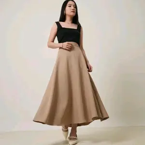 FUJI Midi Maxi Skirt | Rok Kerja | Rok Wanita Korean Style Formal Casual | Rok A-Line High Waist Flowy Tebal Melar Pinggang Karet