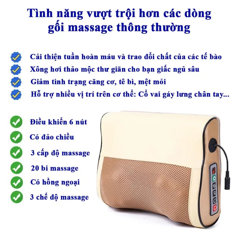 Máy Massage Cổ Vai Gáy Hồng Ngoại 20 Bi Xoay, Gối Matxa Đa Năng 3 Cấp Độ Có Đảo Chiều 2