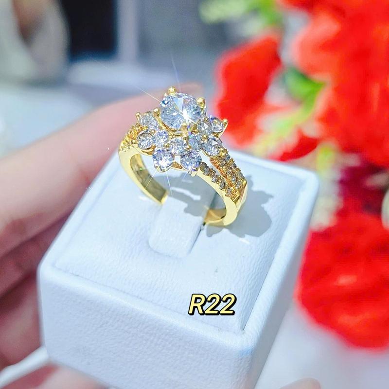  Nhẫn nữ 2 tầng đá thấp kiểu dáng đơn giản thanh lịch Titan không rỉ xi vàng bền màu 