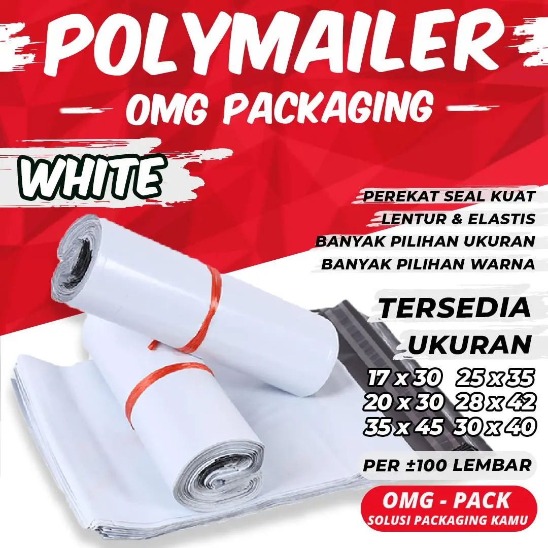 PLASTIK POLYMAILER PUTIH WHITE PREMIUM TEBAL Kantong Amplop Packing Olshop Warna Perekat Custom Poli