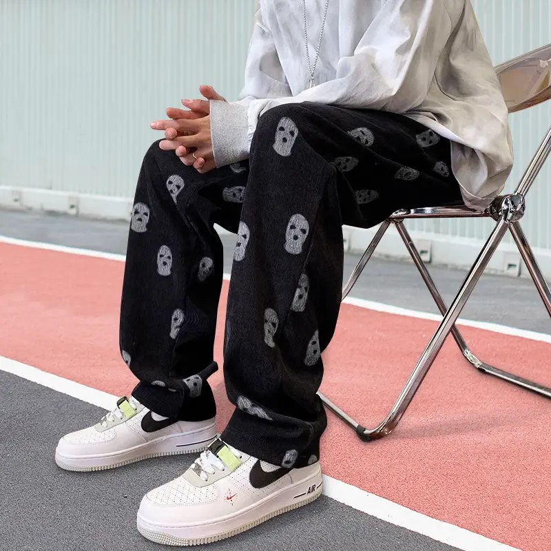CELANA LOGO TESLA CELANA PANJANG PRIA CELANA CORDUROY PRIA PANJANG UNISEX BAGGY PANTS PRIA KAKI LEBAR CELANA Y2K PANTS OVERSIZE PRIA KOREAN STYLE 4
