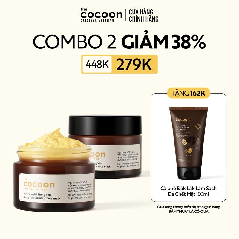   COMBO MUA 2 NHẬN 3  Combo 2 hũ Mặt nạ nghệ Hưng Yên Cocoon giúp da rạng rỡ & mịn màng 30ml Tặng 1 Tẩy da chết cà phê mặt 150ml 