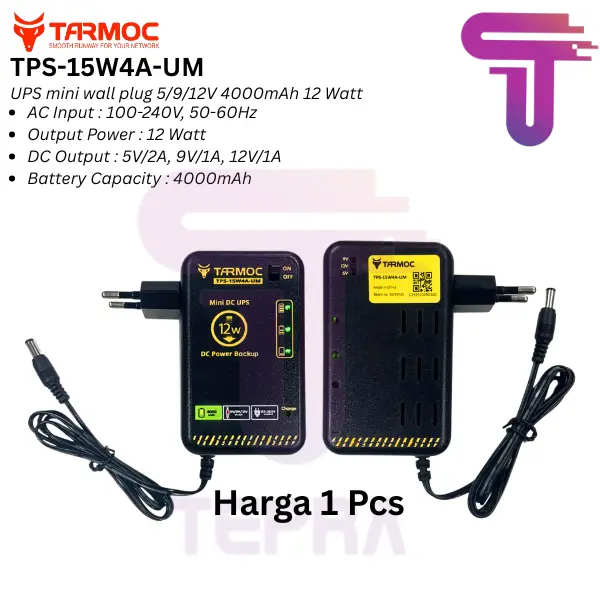 Tarmoc TPS-15W4A-UM | UPS mini wall plug 5/9/12V 4000mAh 12 Watt model colok Adaptor 12W