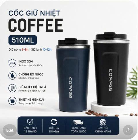 Ly Giữ Nhiệt Coffee 510ML Chất Liệu Inox SUS304 An Toàn, Cốc Giữ Nhiệt đựnġ Cafe, Nước Nóng Lạnh Giữ Nhiệt