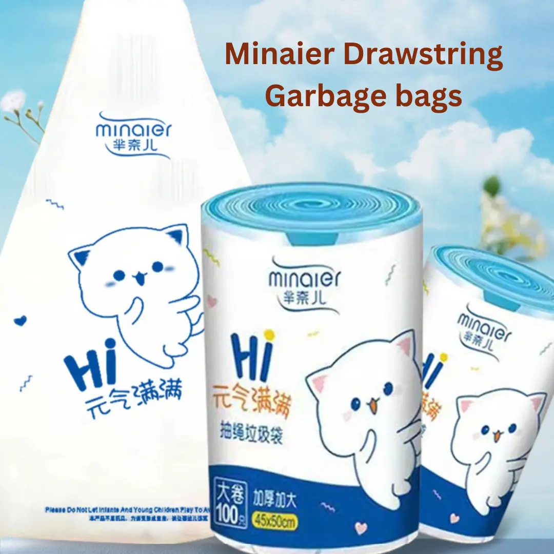 Minaeir Drawstring Garbage Bags/Biodegradable Trash Bags/ Leakproof Thick, Convenient.