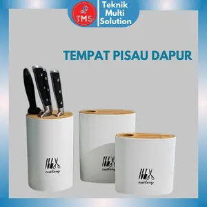 Tempat Pisau Dapur Stand Tool Multifungsi Oval Bulat ABS Kayu