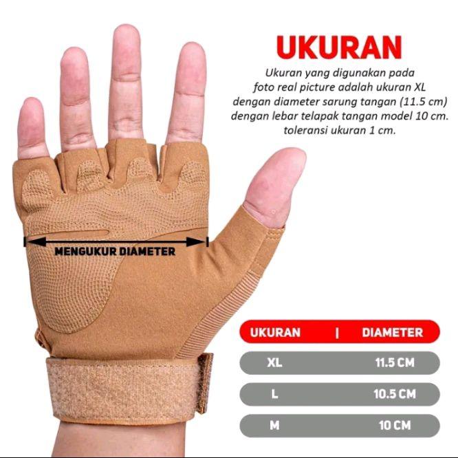 Sarung Tangan Motor Tactical Half Finger Military Grade Anti Slip dengan Protektor Batok Polyuretane Lengan - Outdoor, Kaki 6