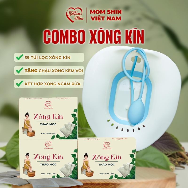  TẶNG CHẬU XÔNG - Combo 3 Xông Vùng Kín MOM SHIN  39 Túi Lọc Lớn  | Chậu xông phụ khoa ngâm rửa 
