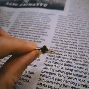 Cincin Titanium Cincin wanita Cincin semanggi Cincin bunga hitam Cincin clover Cincincin ukuran dapat disesuaikan
