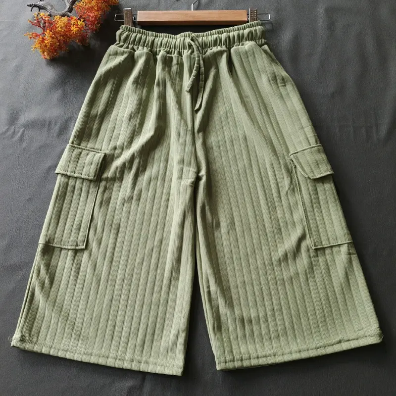 celana kulot pendek- celana pendek cargo.  celana pendek wanita. Hitam Santai Melar Casual Basic sehari hari 7